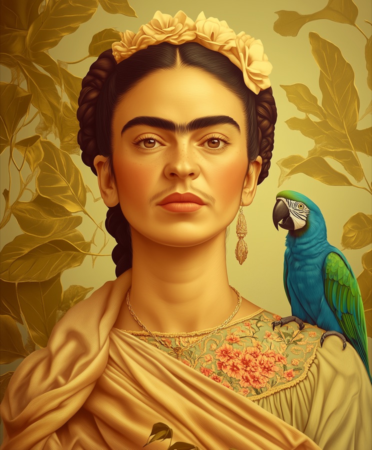 Painted portrait of Frida Kahlo